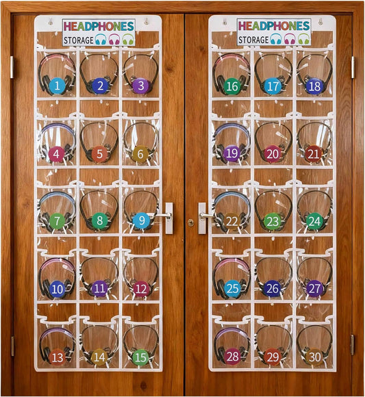 Classroom Headphone Storage Organizer, Door Hanging Organizer with 2-Layer Polyvinyl Chloride, Non-Woven Fabric, Clear, Hanging Storage Bag, 2Set