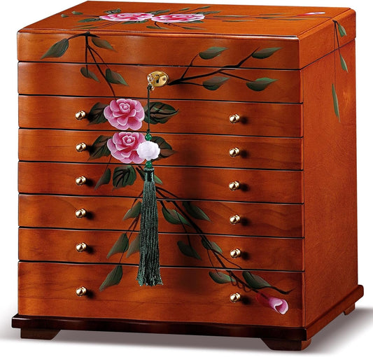 Hand-Painted Wooden Jewelry boxes for women,large jewlrey box&organizers for necklace hanger,jewerly organizer,9-layer large capacity jewelry storage box,jewelry cabinet