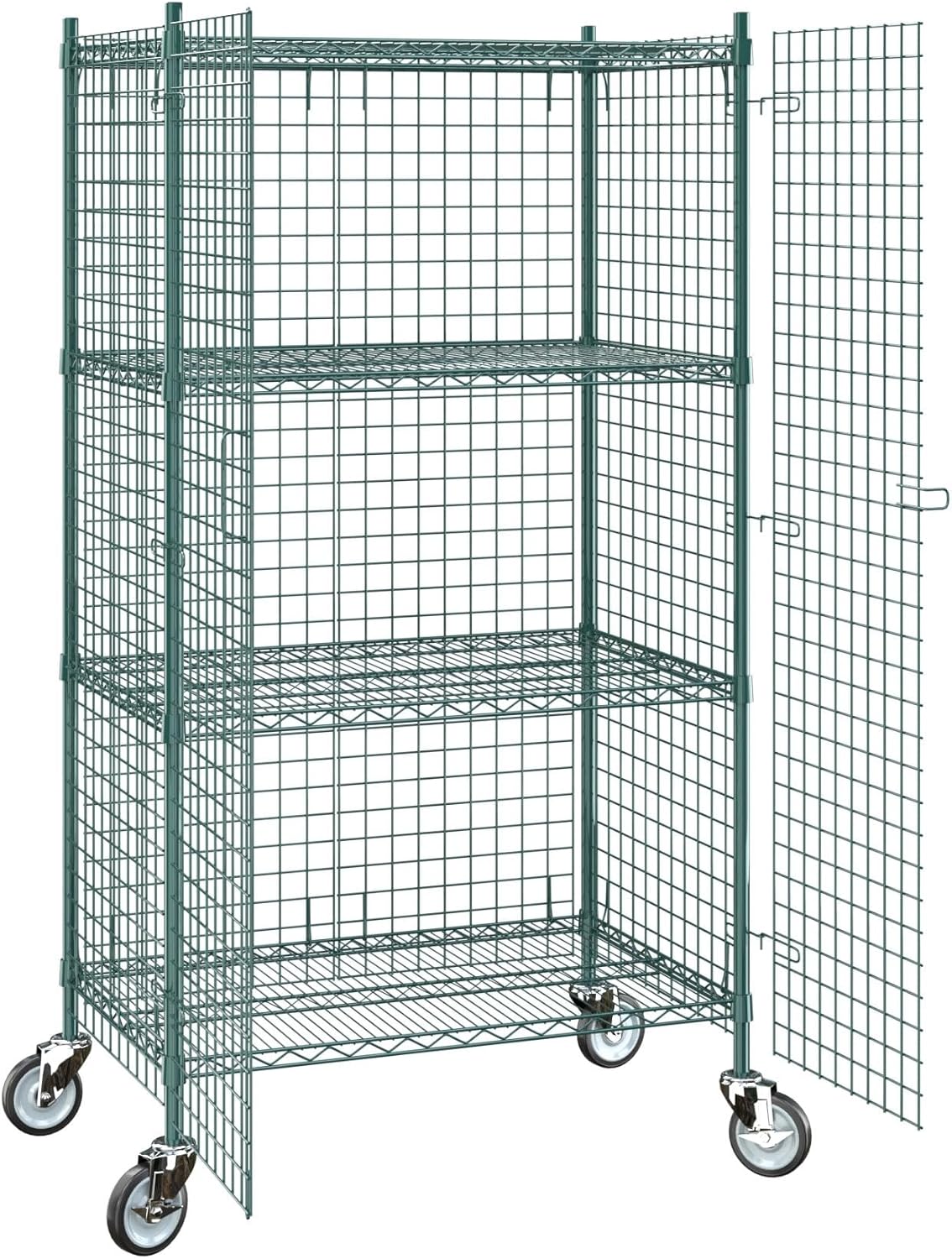 24"x36"x70" Metal Wire Green Security Heavy Duty Commercial NSF Certified Storage Unit | Mobile Wire Security Cage Kit