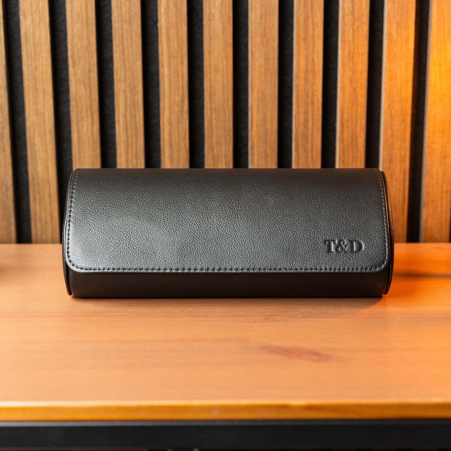 DailyWatch | Personalized Watch Roll Travel Case For 3 Watches - Handmade Genuine Leather Travel Case With Custom Engraving of Name or Initials - All Black