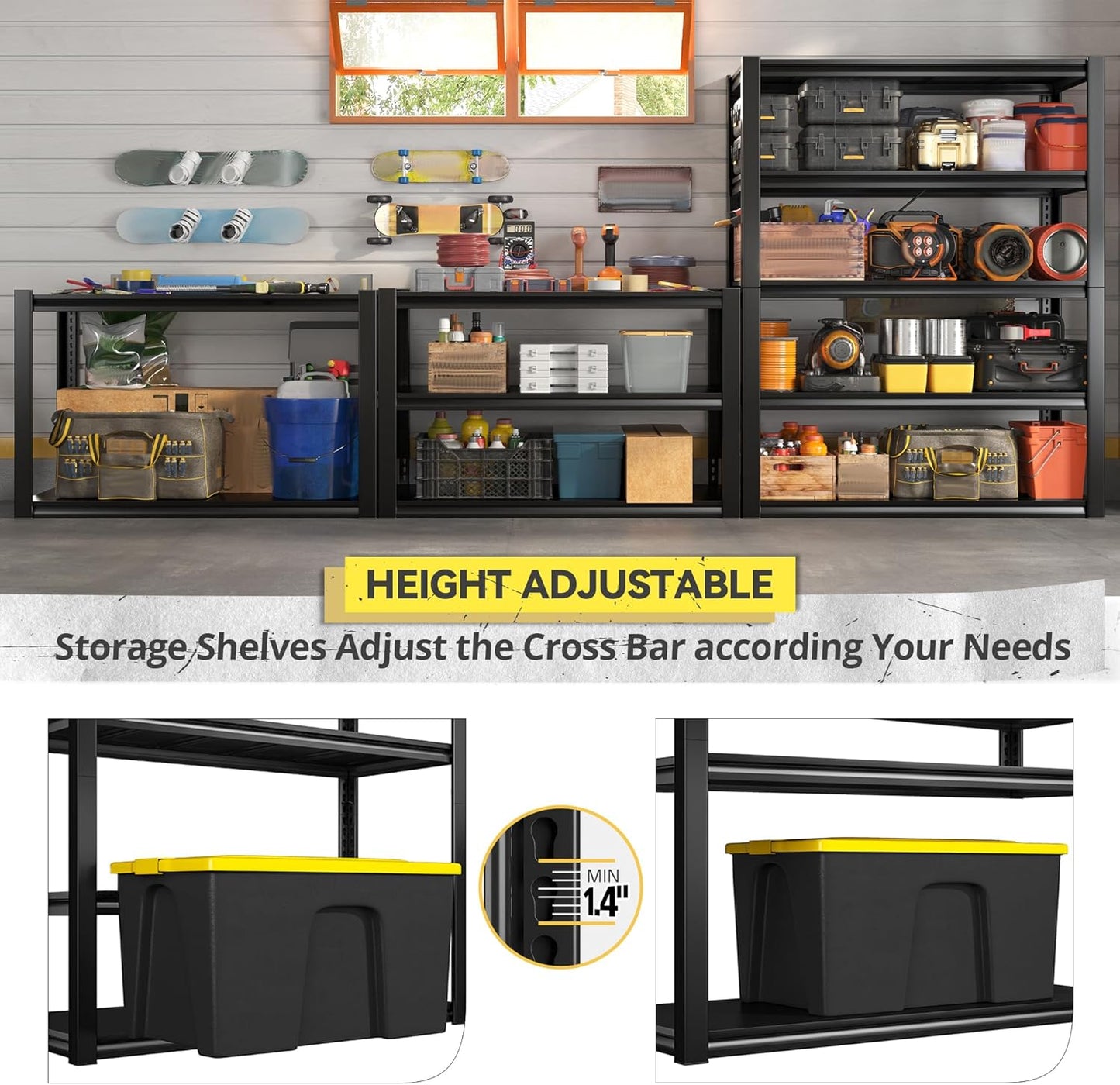 REIBII Storage Shelves Heavy Duty Garage Shelving 72" Adjustable Metal Shelves for Storage 5 Tier Garage Shelf for Kitchen Pantry Warehouse Basement, 3 Pack