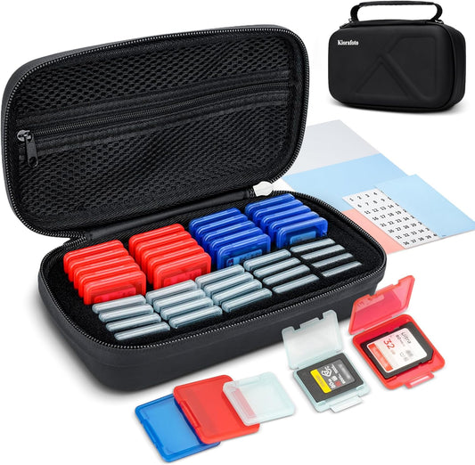 EVA PU CFexpress Type A Card SD Card Holder with 40PCS Individual Plastic Memory Card Case for 20 CFexpress Type-A Cards & 20 SD SDXC SDHC Cards,Water-Resistant CFA Memory Card Storage for Sony Camera