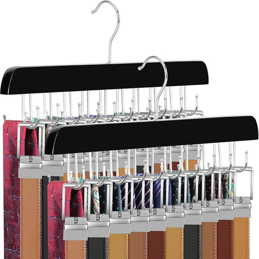 TOPIA HANGER 40 Hooks Belt Tie Hanger Space Saving for Closet, 2 IN 1 Belt Ties Racks Max 60 Belts with 60 Ties Capacity, Curved with Flat Hooks for Belts,Ties,Bras,Closet Organizers and Storage CT70B