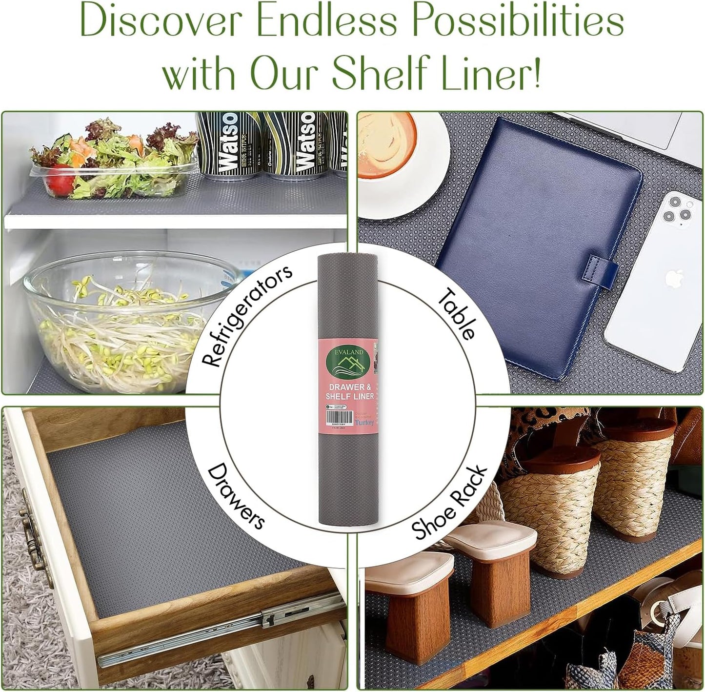 EVALAND Shelf Liners for Kitchen Cabinets Non-Adhesive 12" x 33 FT Gray Drawer Liner Non Slip, Washable Cabinet Liner, Waterproof Shelf Liners for Cabinets, Refrigerator Bathroom Pantry Cabinet Mat