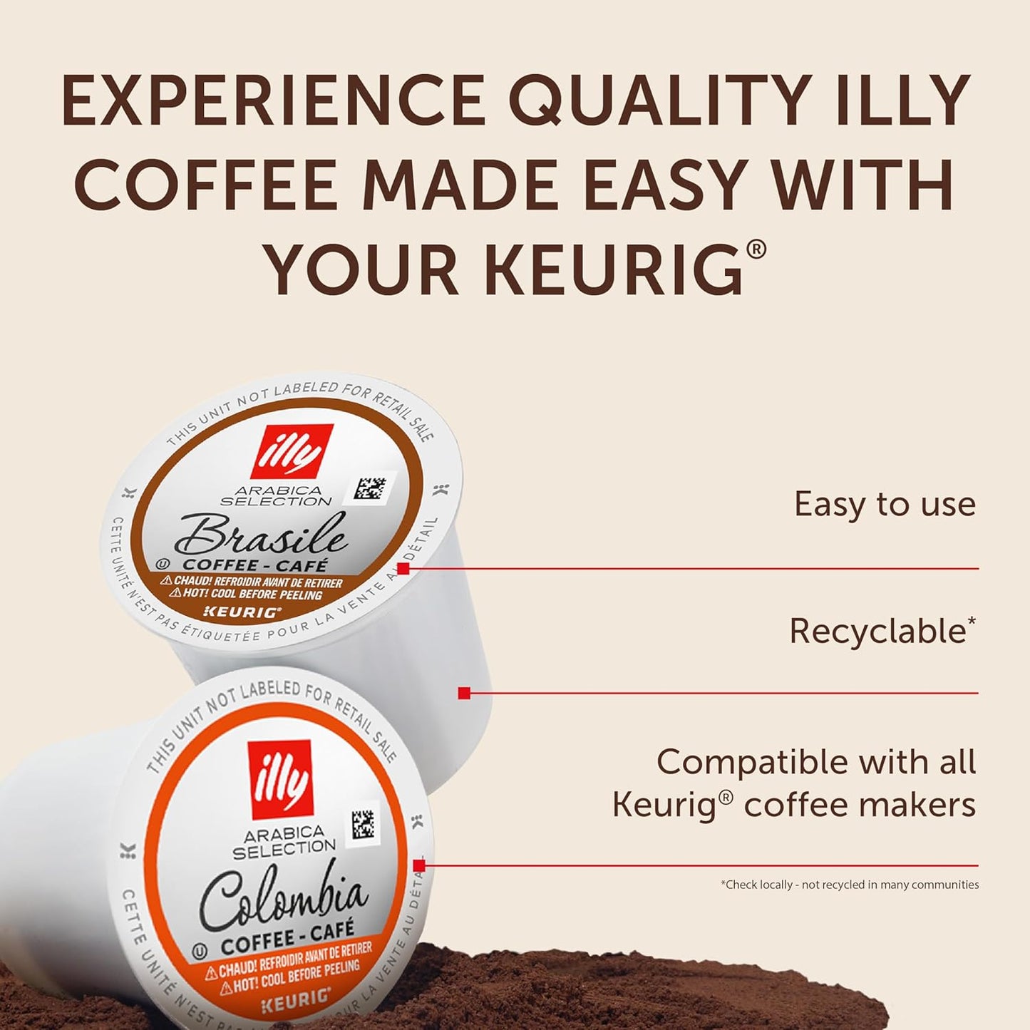 Illy Coffee K-Cups - Compatible Pods for Keurig Coffee Maker - Brasile & Colombia - Single Origin Roasts - Variety - 10 Count (Pack of 6)
