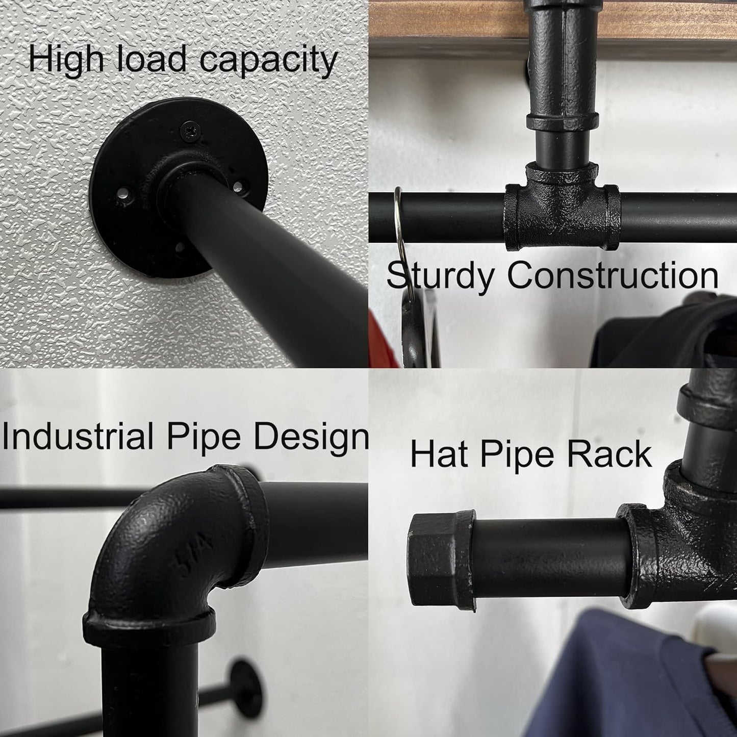 Industrial Pipe Clothing Rack with Top Shelf, Space-Saving Wall Mounted Clothes Rack 2 Tiers, Shelf with Hanging Rod for Closet Storage, Laundry Room. (2Tier, Brown)