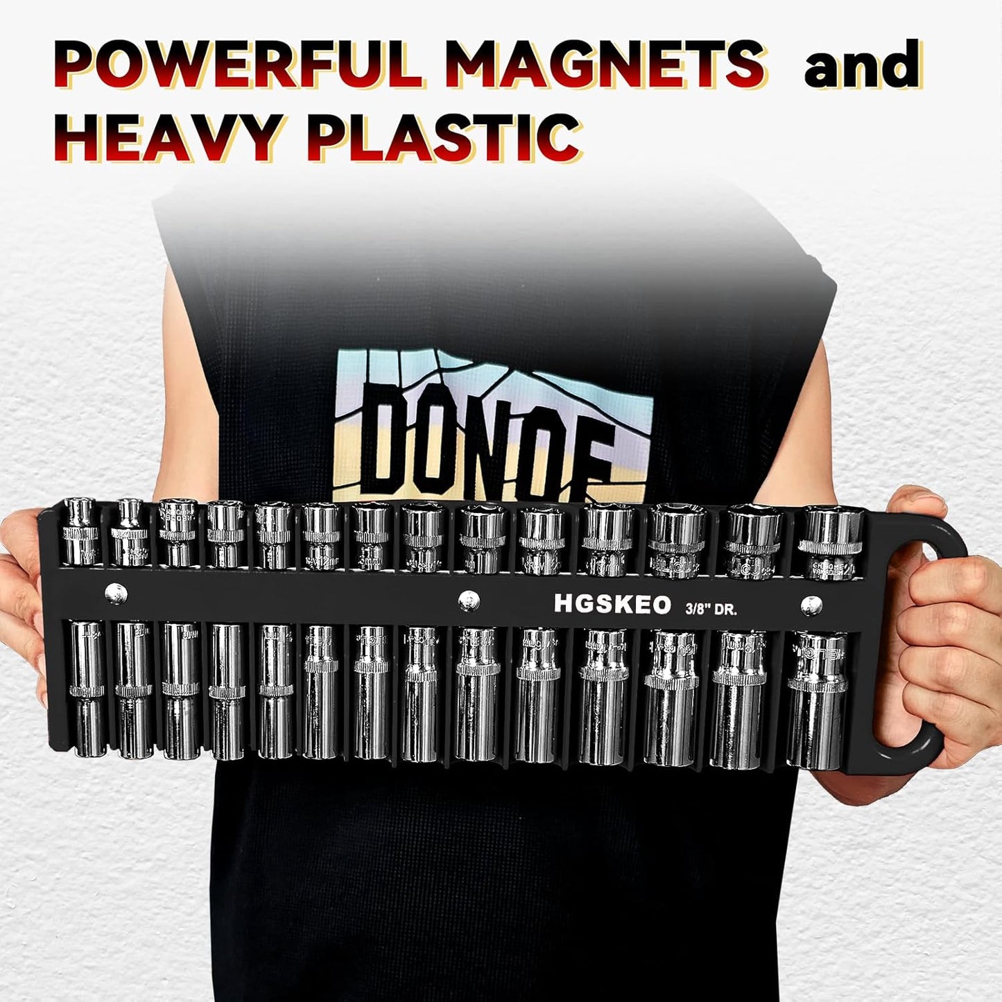 Magnetic Socket Holder Set with Handle, Portable Socket Organizer, Heavy Duty Socket Racks, 76 standard Sockets for Tool Box (Black, 3 Pcs Set-1/4", 3/8" & 1/2")