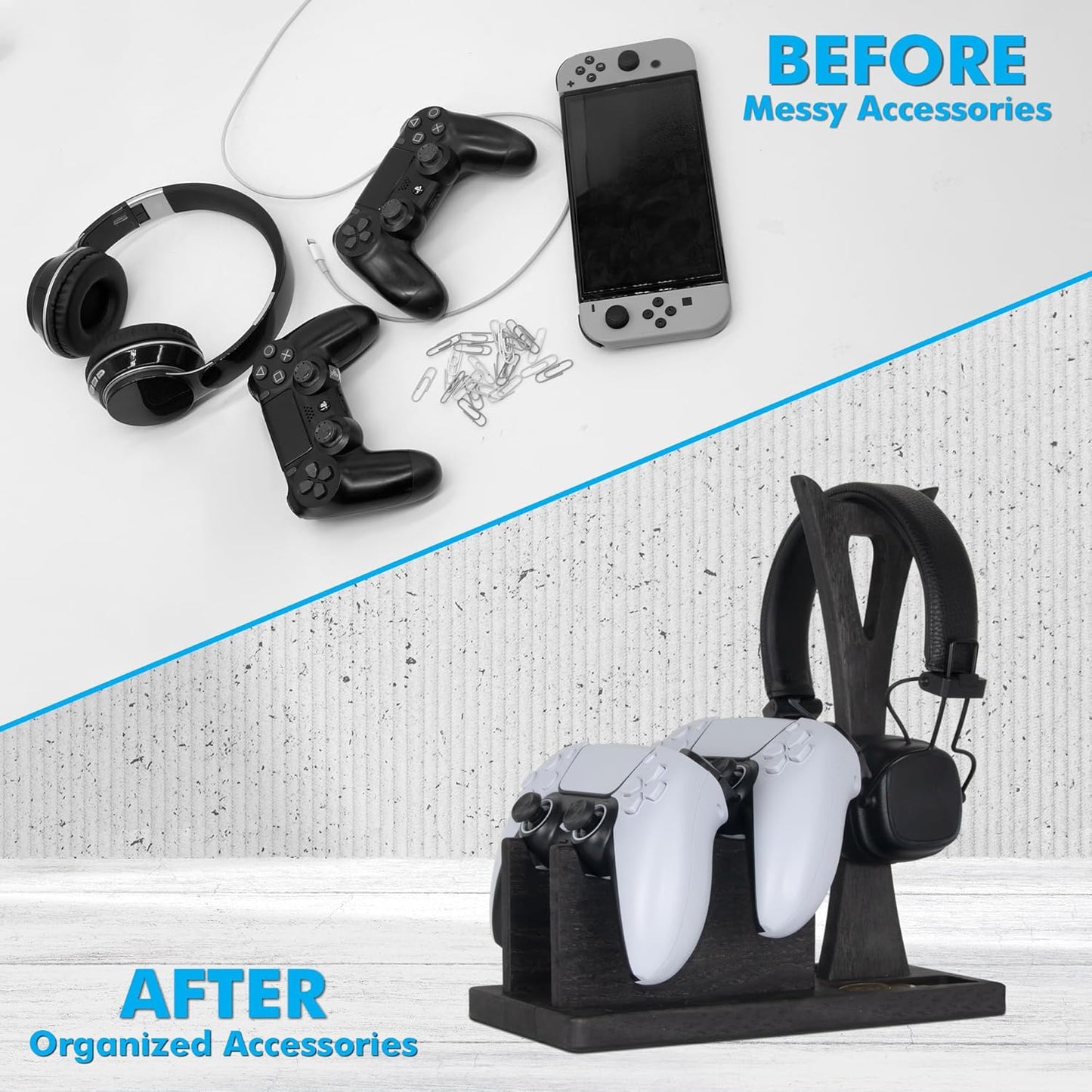 Gamer Gifts for Men Teenage Boy Controller Holder & Headphone Stand, Stylish Gaming Accessories Setup Controller Stand Headset Stands, Unique Gifts for Gamers to Organize Gaming Equipment