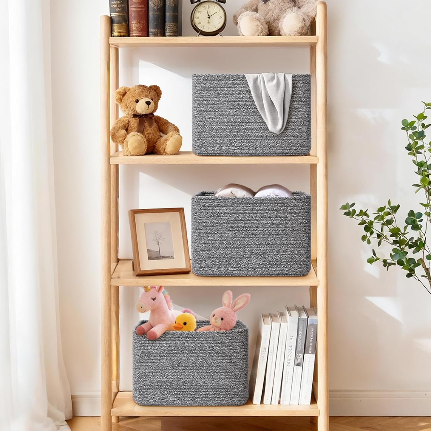 Storage Baskets for Organizing, 4 Pack Storage Baskets for Shelves, Woven Basket for Shelves, Closet Organization, Rectangle Organizer Basket Gifts Empty, 13"Lx8.7"Wx7.9"H Decorative Bins with Handles