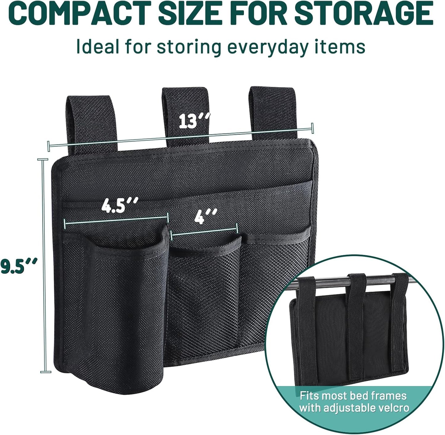 Bedside Caddy Organizer - Bed Organizer Caddy for Remotes Control Phone Glasses Magazines Tablets Accessories - Wheelchair Bag for Hospital Home Office Dorm Room (4 pocket)