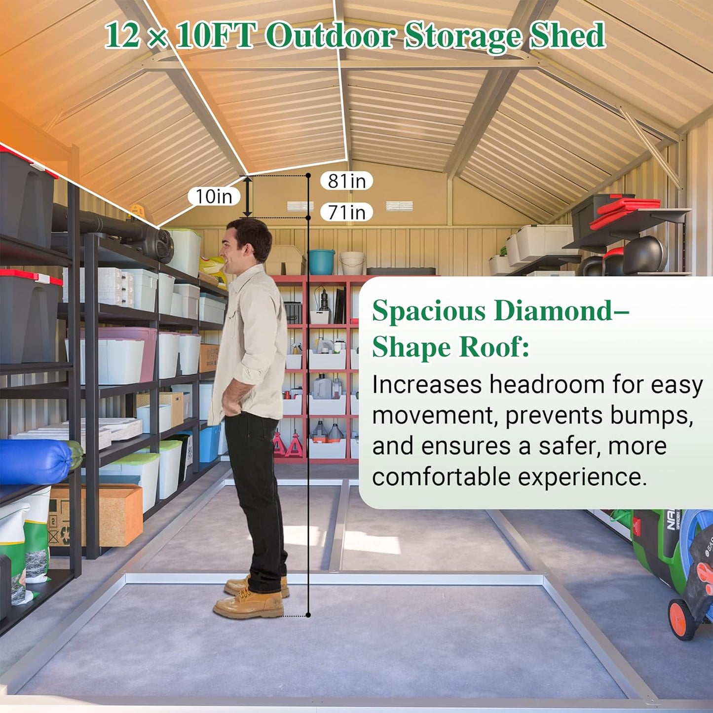 Large Outdoor Storage Shed, 10' X 12' Metal Galvanized Steel Garden Sheds with 4 Vents & 2 Windows, Utility Tool Shed for Backyard, Patio, Lawn,Gray