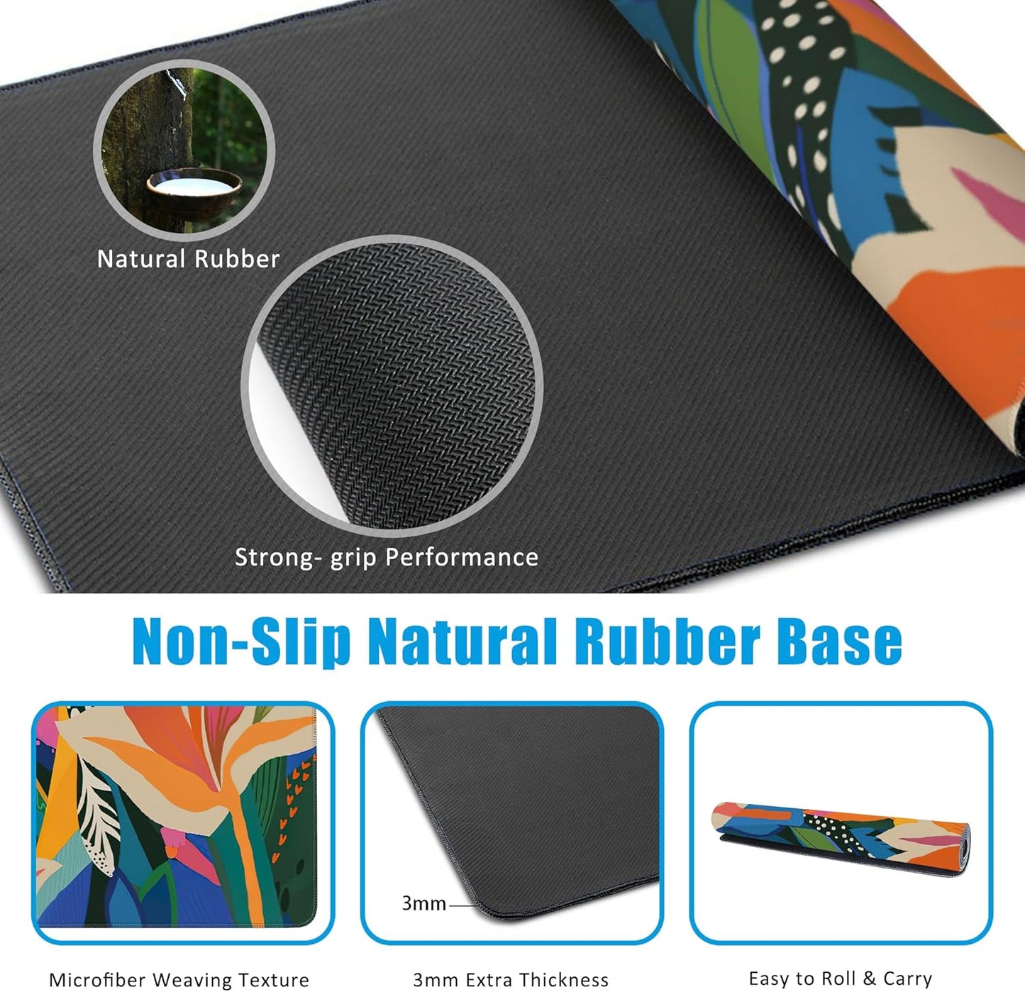 Colorful Tropical Floral Large Gaming Mouse Pad,Waterproof Desk Mat for Desktop,Non-Slip Rubber Base Mousepad with Stitched Edges for Laptop Office and Home 35.4X15.7 Inch