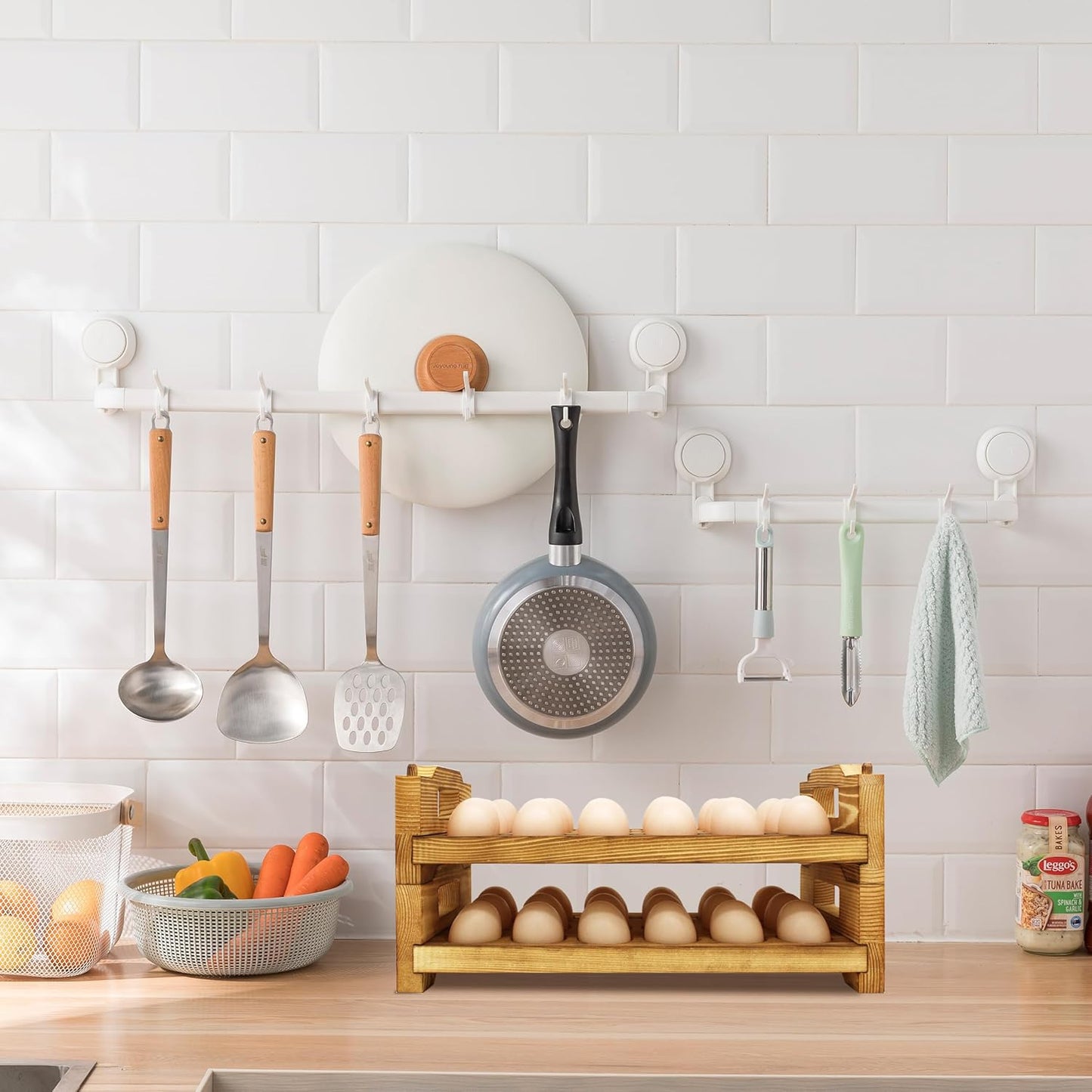 CVHOMEDECO. Wooden Egg Holder Countertop Fresh Egg Holders Firewood Egg Collecting Rack for Gathering Fresh eggs, Stackable with 36 eggs, Home Kitchen Organizer, Set of 2 PCS