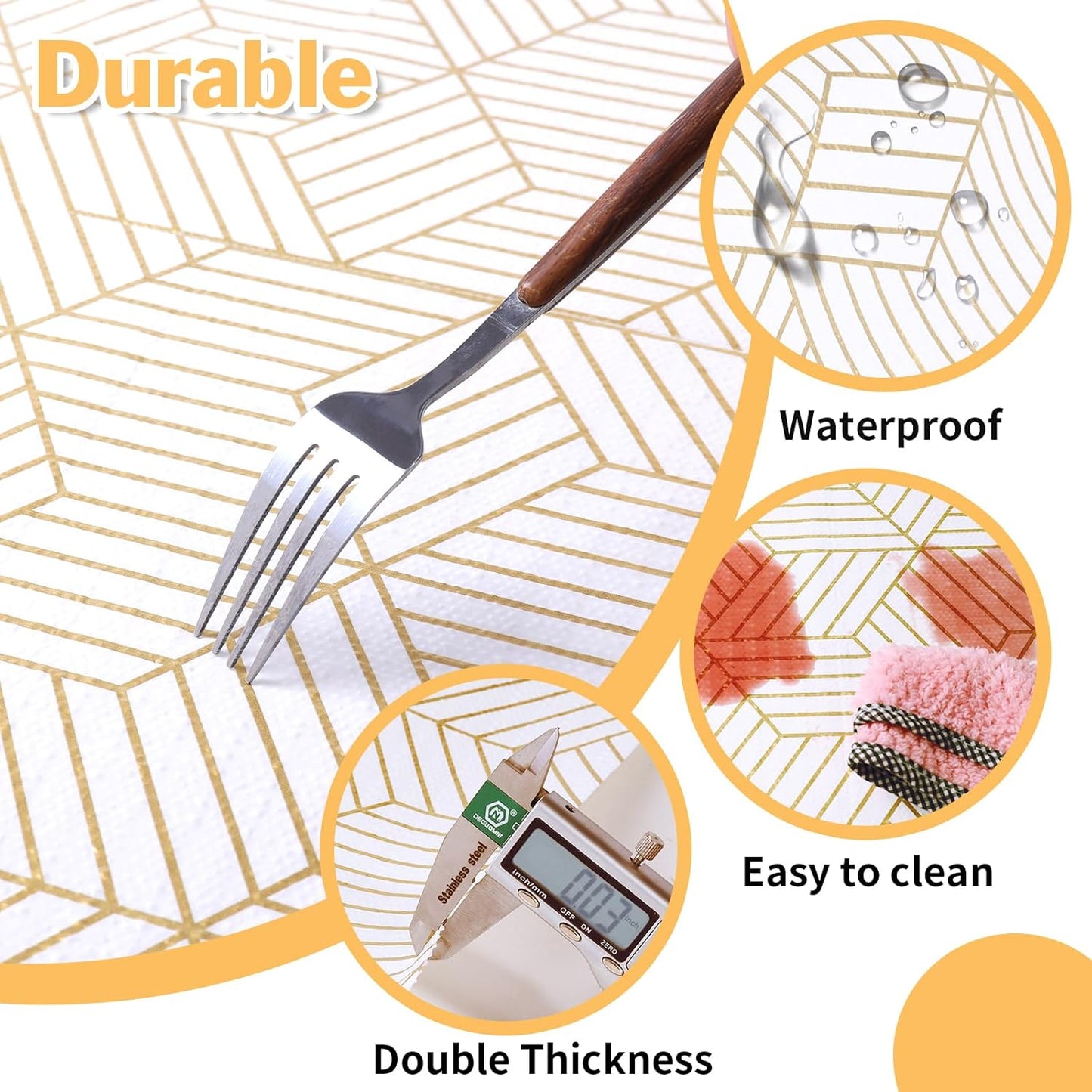 Shelf Liners for Kitchen Cabinets Non Adhesive Shelf Liner Paper Non-Slip Thickened Drawer Liner Easy to Clean for Tool Box Refrigerator with Knife and Tape Measure, Gold Geometric, 23.6 x 354.3 in