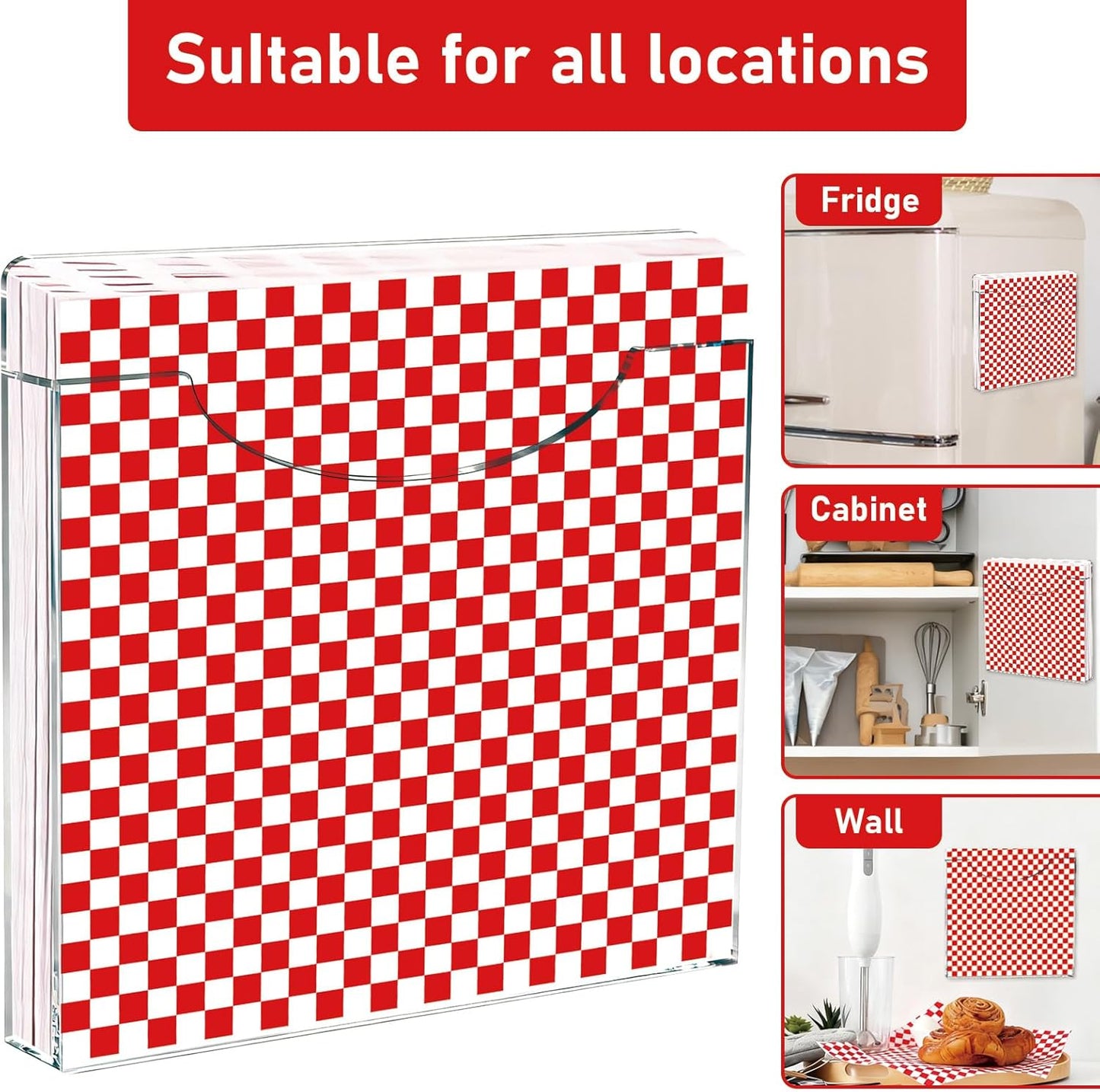 Magnetic Parchment Paper Holder – Clear Acrylic Wax & Deli Paper Organizer for Cabinet Door, Parchment Paper Storage for Kitchen & Bakery (Fits 12x12 in Sheets)