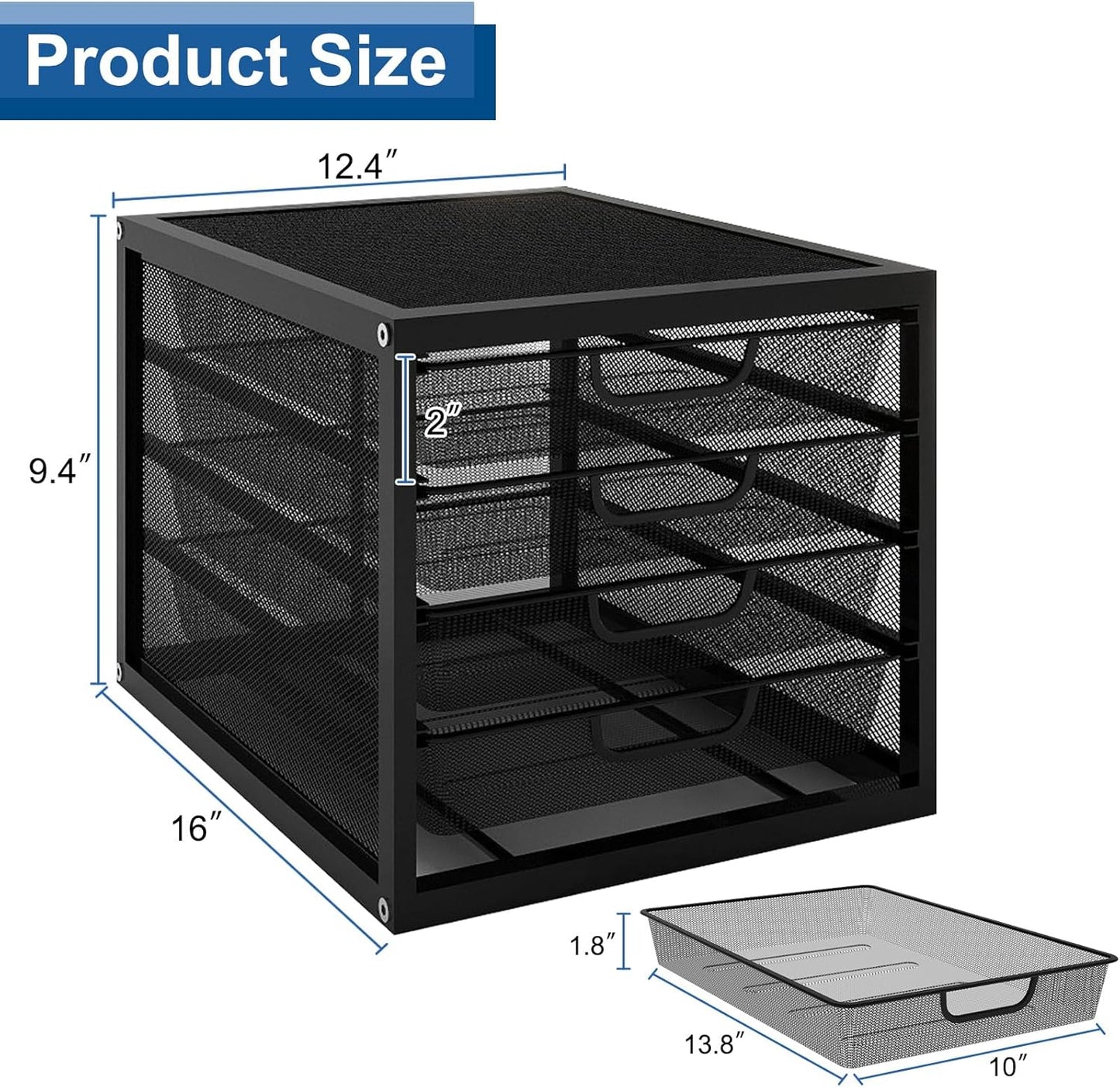 Natwind Mesh Desk Organizer with 4 Tier Sliding Drawers, Office Supplies Desktop Organizers and Accessories Stationery Storage, Paper Sorter, File Binder Organizer for Home Office School,Black