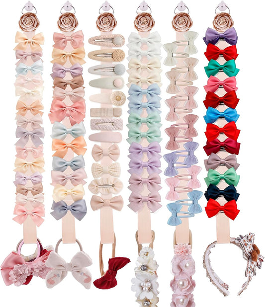 6PCS Bow Holder Hair Bow Organizer,Baby Decorative Hair Accessories Organizer,Flower Hair Clips Storage Bow Holder for Girls Hair Bows,Room Nursery Wall Hanging Decors (hua-6-B) (hua-6-B) (hua-6-M)