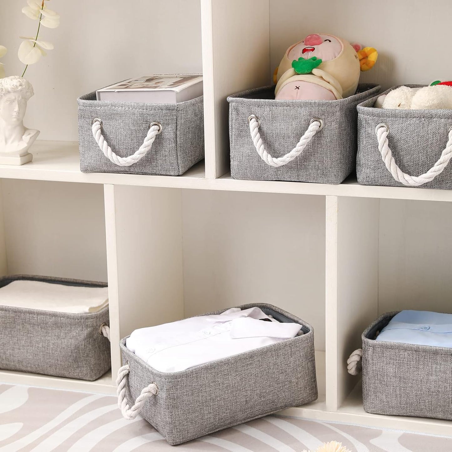 combocube 11.8 x 7.8 x 5.1 Inch Fabric Storage Bins for Shelves, Linen Storage Organizer Storage Basket with Ropes for Laundry, Home, Closet, Office, Clothes, Toys Organizer