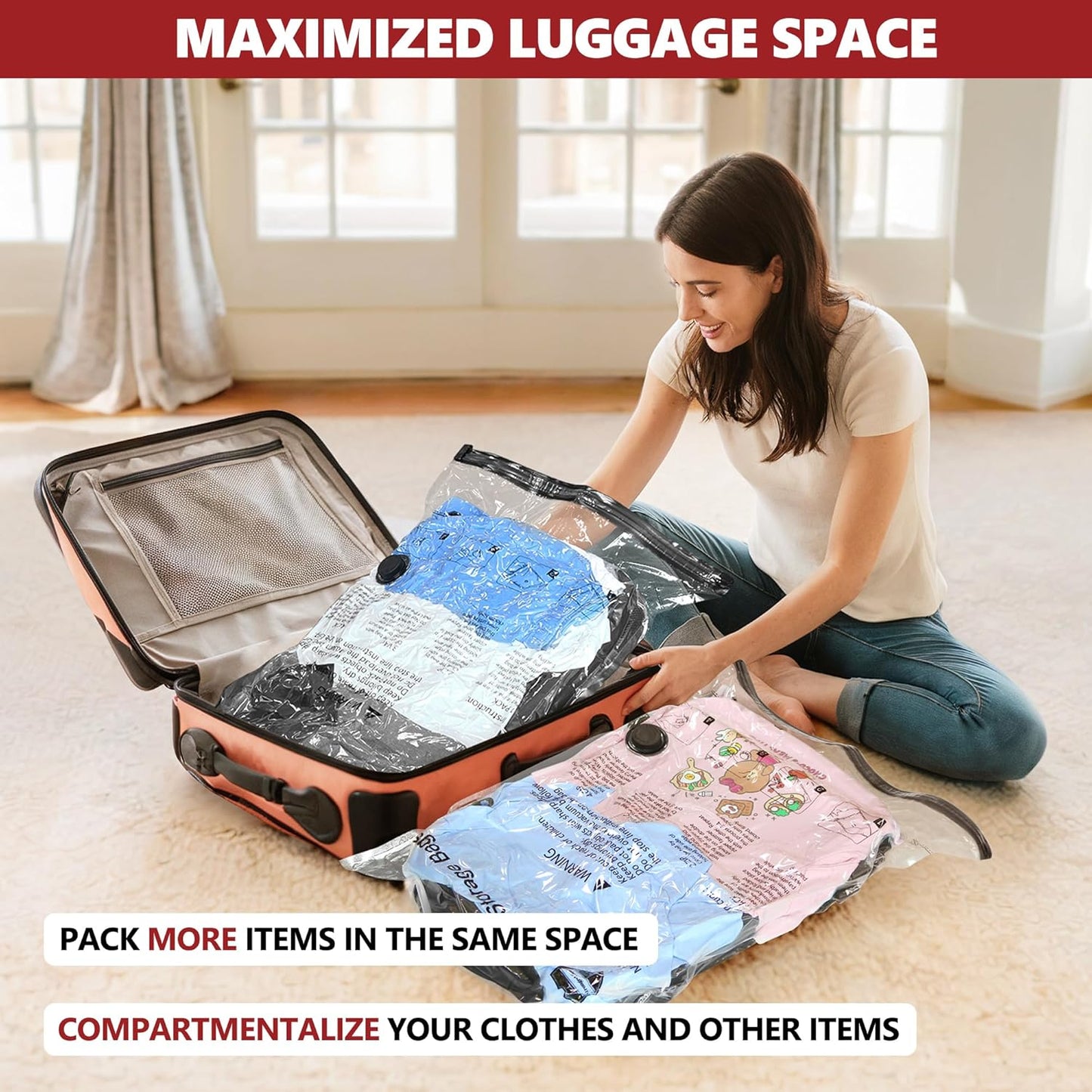 8 XL Travel Vacuum Storage Bags for Clothing with Hand Pump, Compression Packing Cubes Organizer for Luggage Suitcase, Space Saver Seal Bags for Vacation Cruise