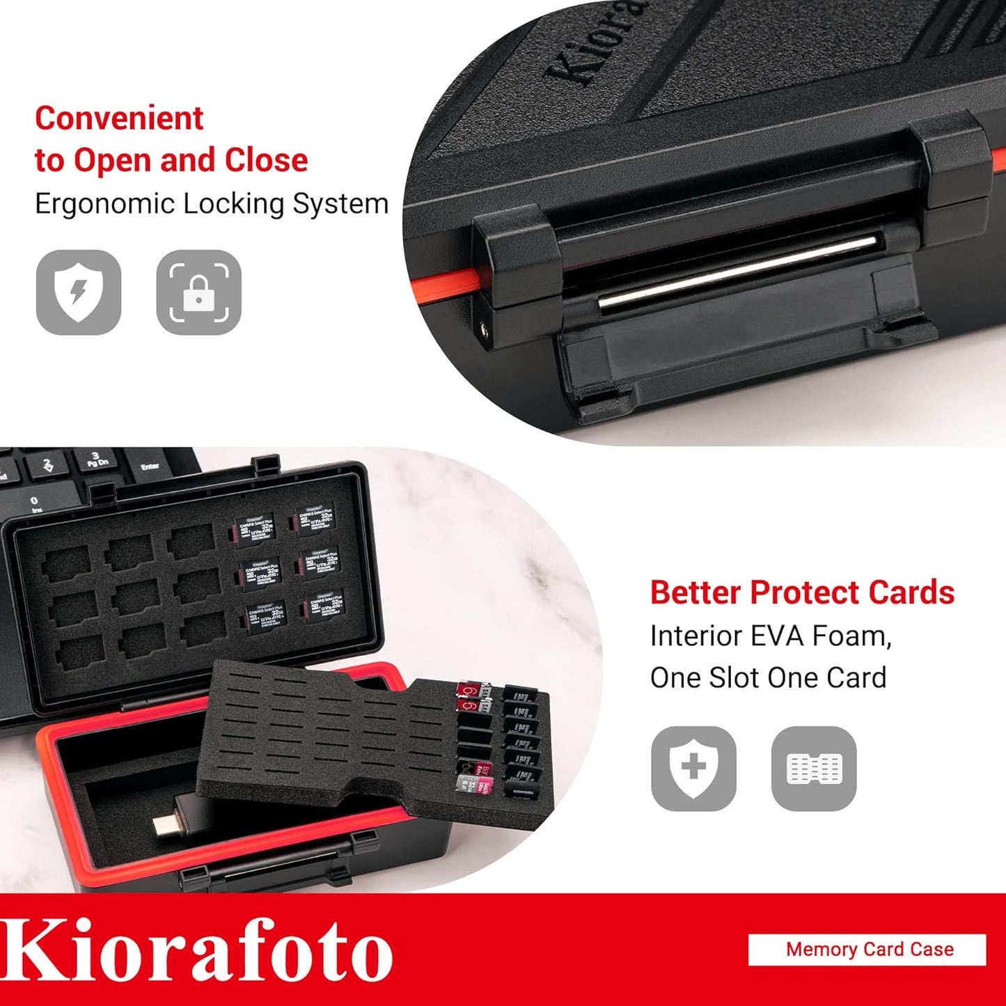 Kiorafoto 58 Slots TF Micro SD MSD Memory Card Case Holder Water-Resistant Anti-lost Anti-shock Storage Organizer with Labels & Notepaper, Switch Steam Deck Drone Trail Camera Memory Cards Accessories