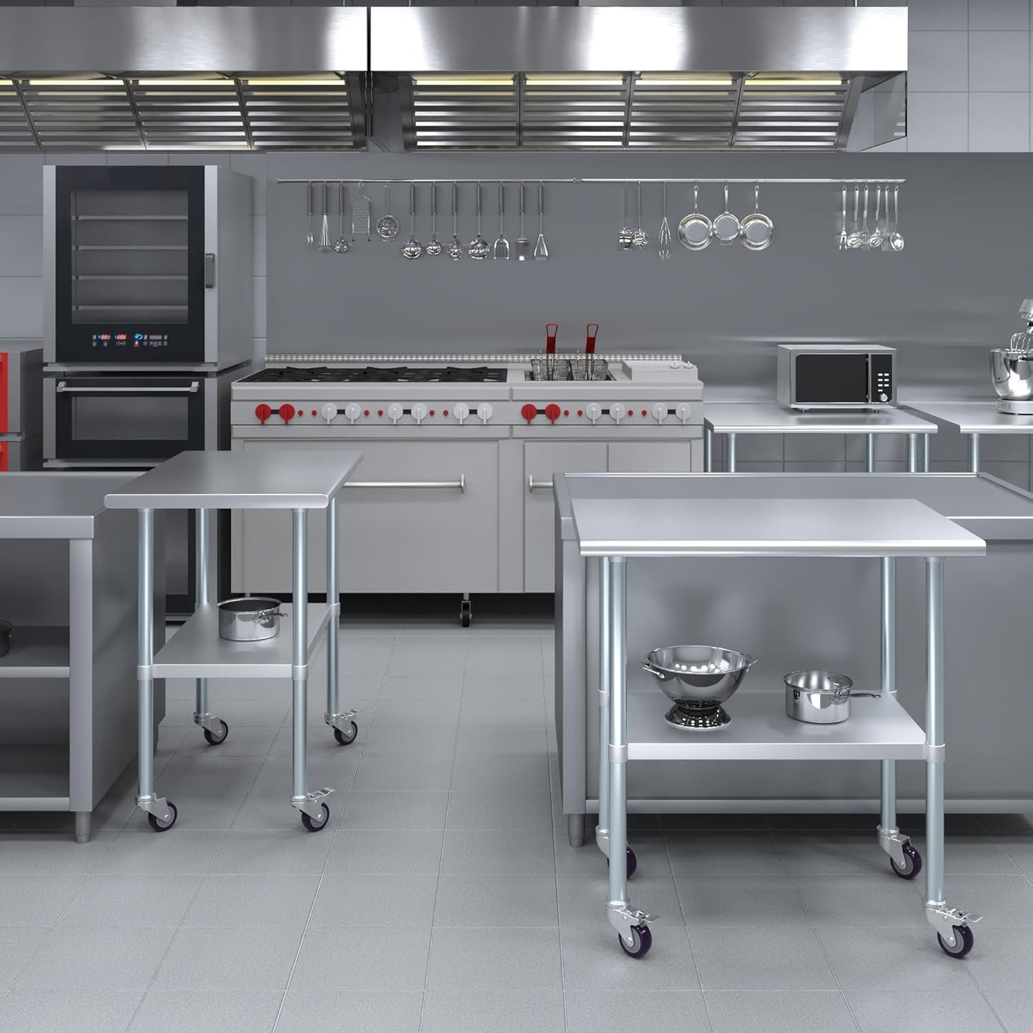AmGood 36" Long x 24" Deep Stainless Steel Table with Casters
