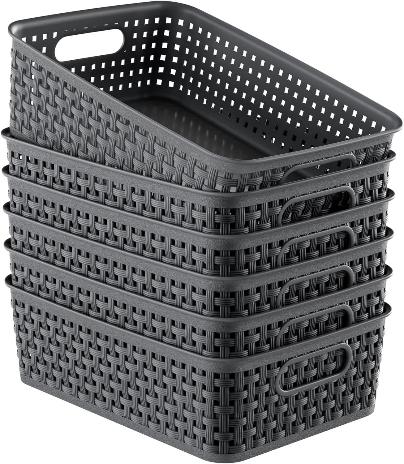6 Pack Plastic Storage Baskets, Small Baskets for Organizing, Plastic Storage Bins Wicker Pantry Organizer Bins Household Toys for Laundry Room, Bedrooms, Kitchens, Cabinets, Countertops