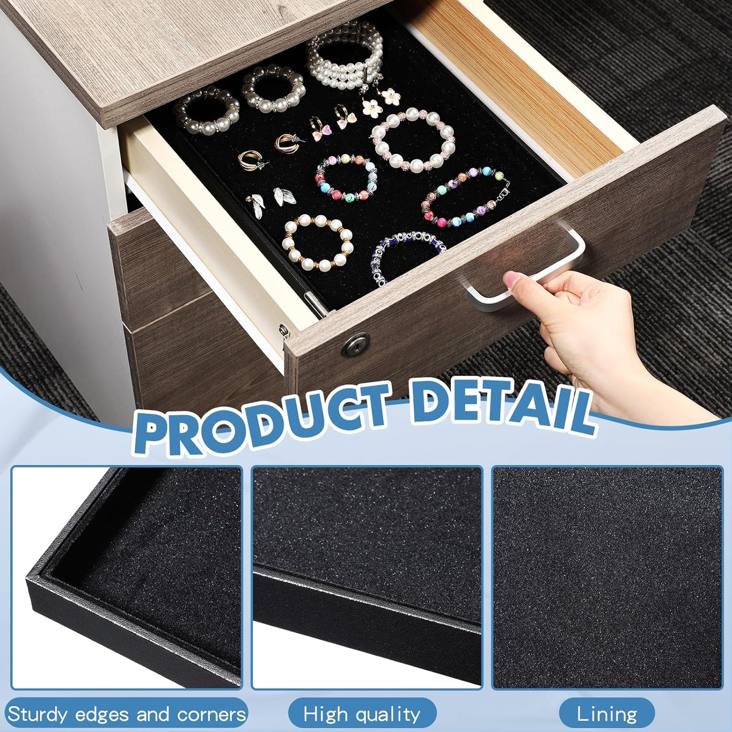 Quelay 10 Pcs Velvet Stackable Jewelry Tray Showcase Display, Jewelry Organizer Tray Bracelet Ring Earring Necklace Organizer Empty Plate for Drawers Countertop (Black)