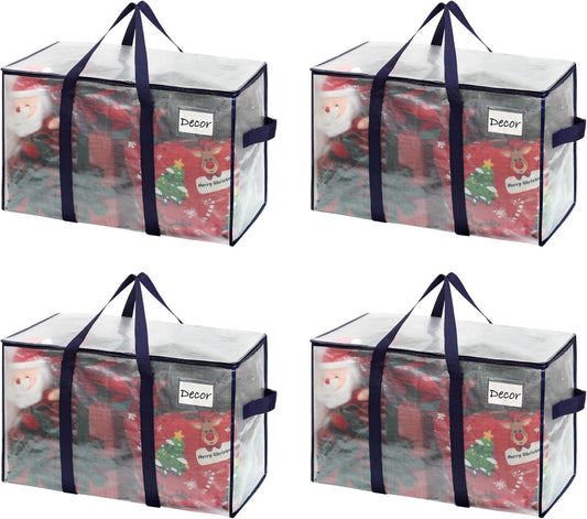 VENO 4 Pack Moving Bags and Large Christmas Storage Bins with lids. Alternative to Moving Boxes, Packing Supplies for College. Extra Large Heavy Duty Totes for Packaging (Clear, 4 Pack)