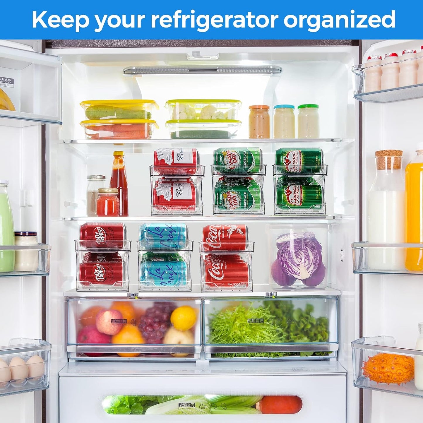 Rolling Soda Can Organizer for Refrigerator Can Dispenser for Beer Soda Seltzer Pop Can Soda Organizer for 10 Standard Size 11.15oz or 12oz Cans Holder Storage Pantry Organization