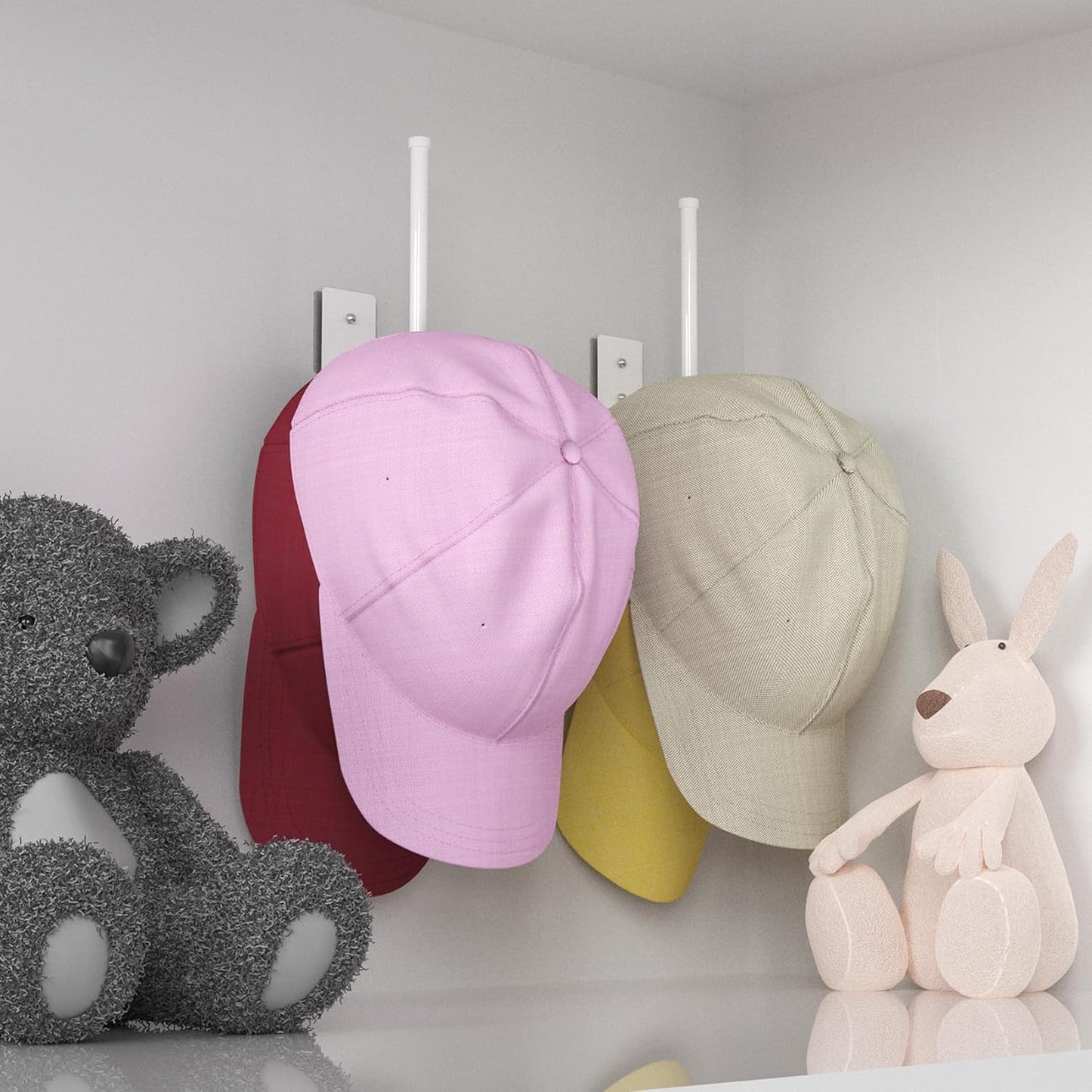6 Pack Hat Racks for Baseball Caps, Stainless Steel Hat Organizer for Baseball Cap, Hat Holder Storage Organizer, Hat Hanger Strong Adhesive/Wall Drilled for Door, Bedroom, Closet(White 6 in)