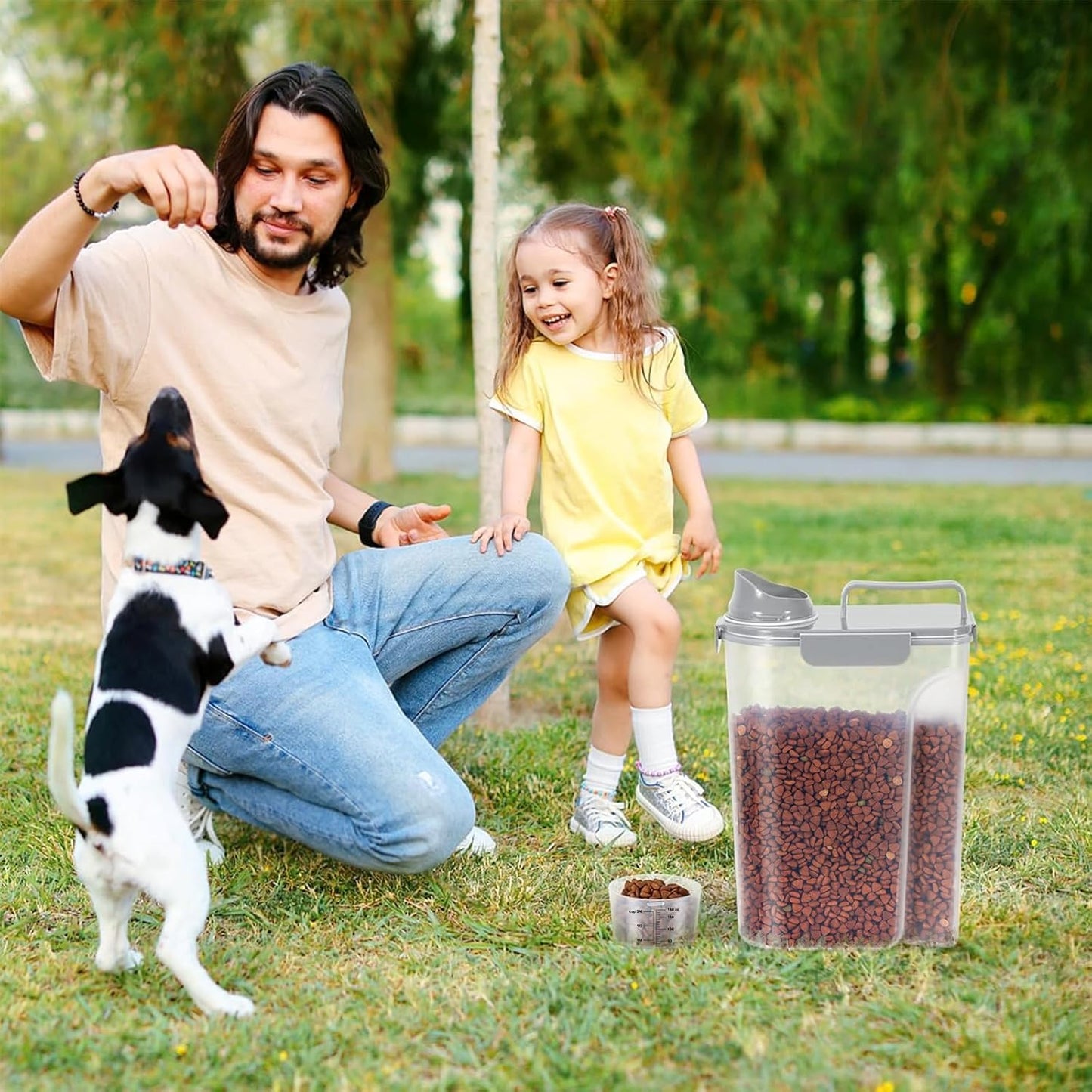 5-7Lbs Dog Cat Food Storage Container with Upgraded Large Nozzle BPA-free, 4 Snap Seals Plastic Pet Food Storage Containers with Handles (Light Gray, 5L-1pack)