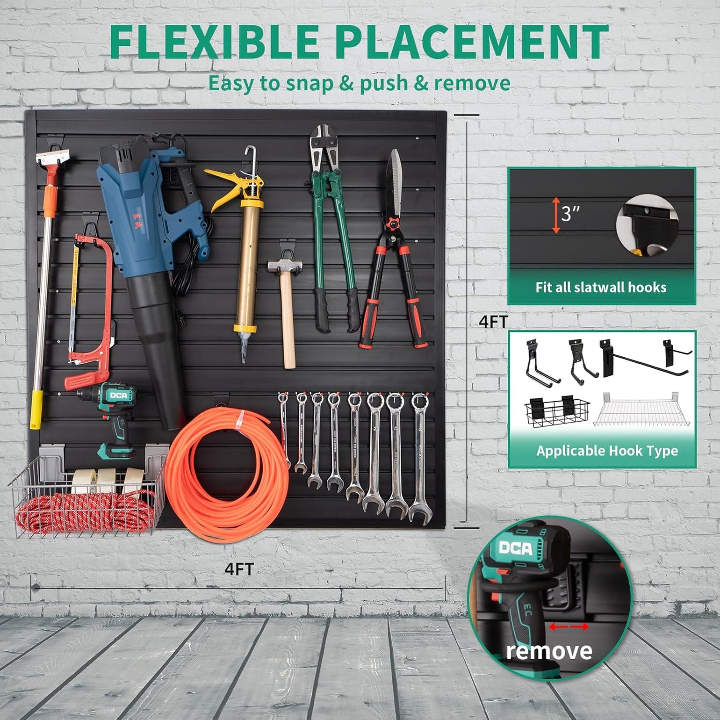 Slat Wall Paneling Garage Slat Wall Storage Systems, Slatwall Panels 4x4 ft Peg Board Tool Organization, PVC Wall Panels Pegboard Wall Organizer Black Slatwall Garage Storage Organization Products