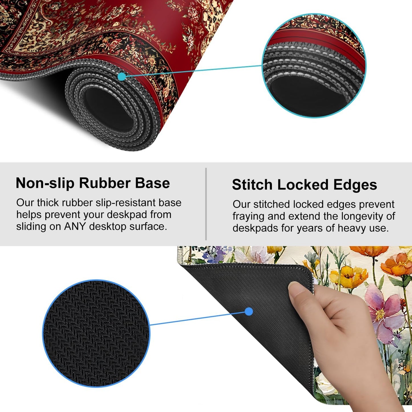 Red Vintage Persian Rug Mouse Pad – Large Extended Desk Mat 35.43 x 15.75 in – Oriental Carpet Design, Non-Slip Rubber Base, Waterproof Surface, Keyboard & Mouse Pad for Office, Gaming, Home