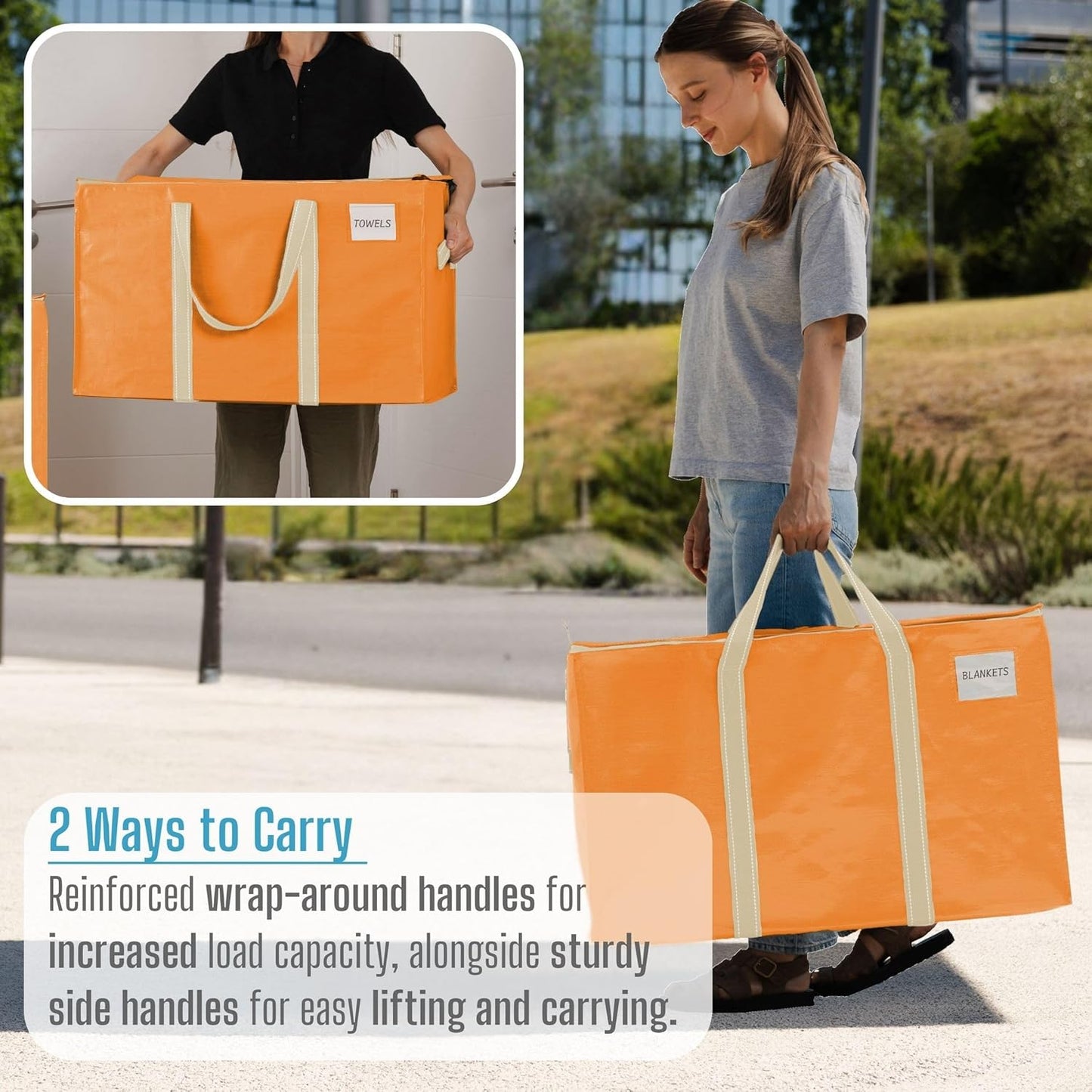 VENO 10 Pack Moving Bags, Heavy Duty, Moving Boxes Alternative, Packing Storage Supplies, Dorm Room Essentials with Zipper for Clothes, Extra Large Packaging Totes (Seasonal Autumn Orange, 10 Pack)