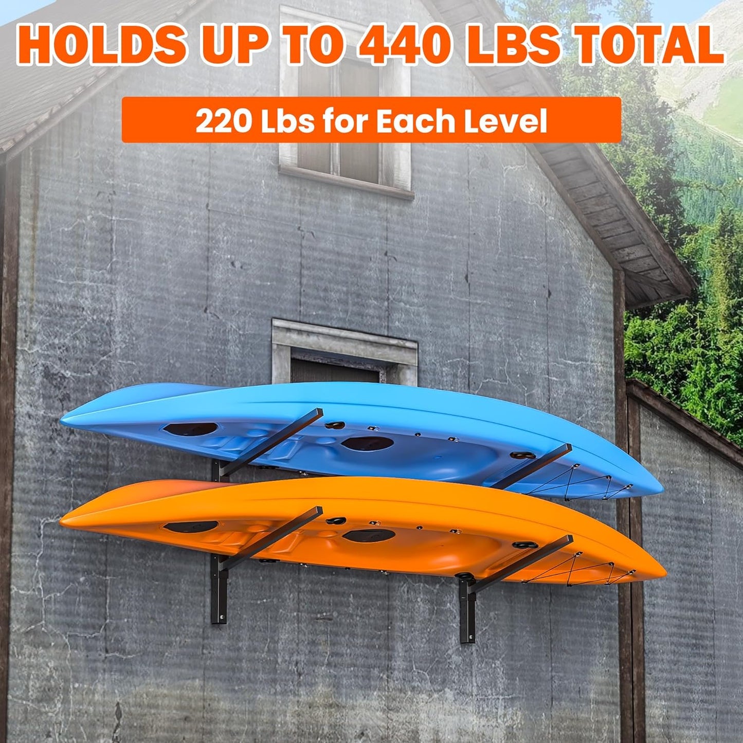 Ultrawall Kayak Storage Rack, Adjustable Wall Mounted Kayak Holder for Garage, Heavy Duty Kayak Hanger for Canoe, Paddleboard, Indoor & Outdoor Use