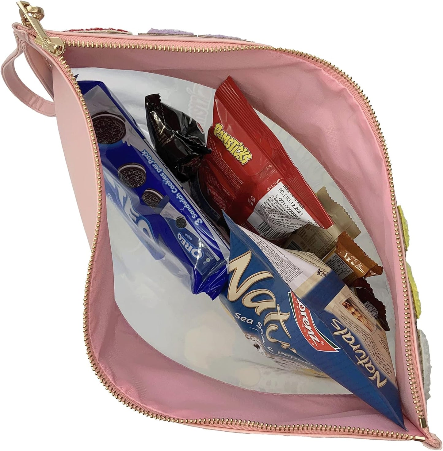 TopTTanBo Chenille Letter Clear Bag Purse Multi-purpose Transparent Waterproof Snacks Makeup Tote Bag with Wrist Strap
