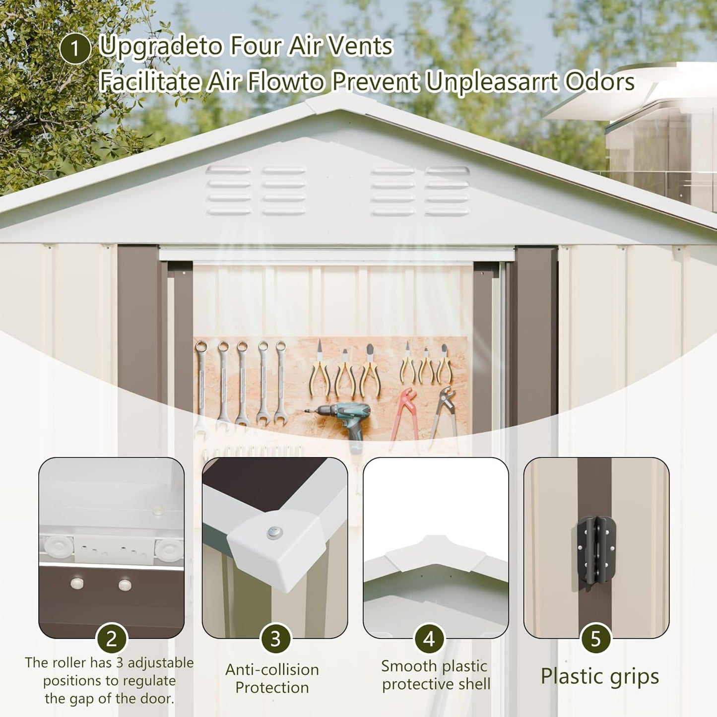 Outdoor Sheds 5FT x 3FT Outdoor Storage, Metal Anti-Corrosion Utility Tool House with Lockable Door & Shutter Vents，Outdoor Waterproof Garden Tool Metal Storage Sheds （White