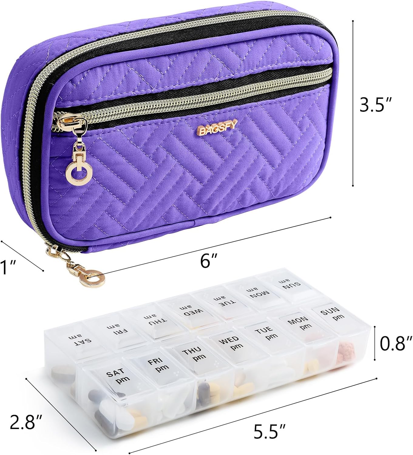 BAGSFY Pill Organizer Case 2 Times a Day- Weekly Medicine Organizer Travel Pill Box with Removable 7 Day Medicine Case Container for Fish Oil, Vitamin, Supplement