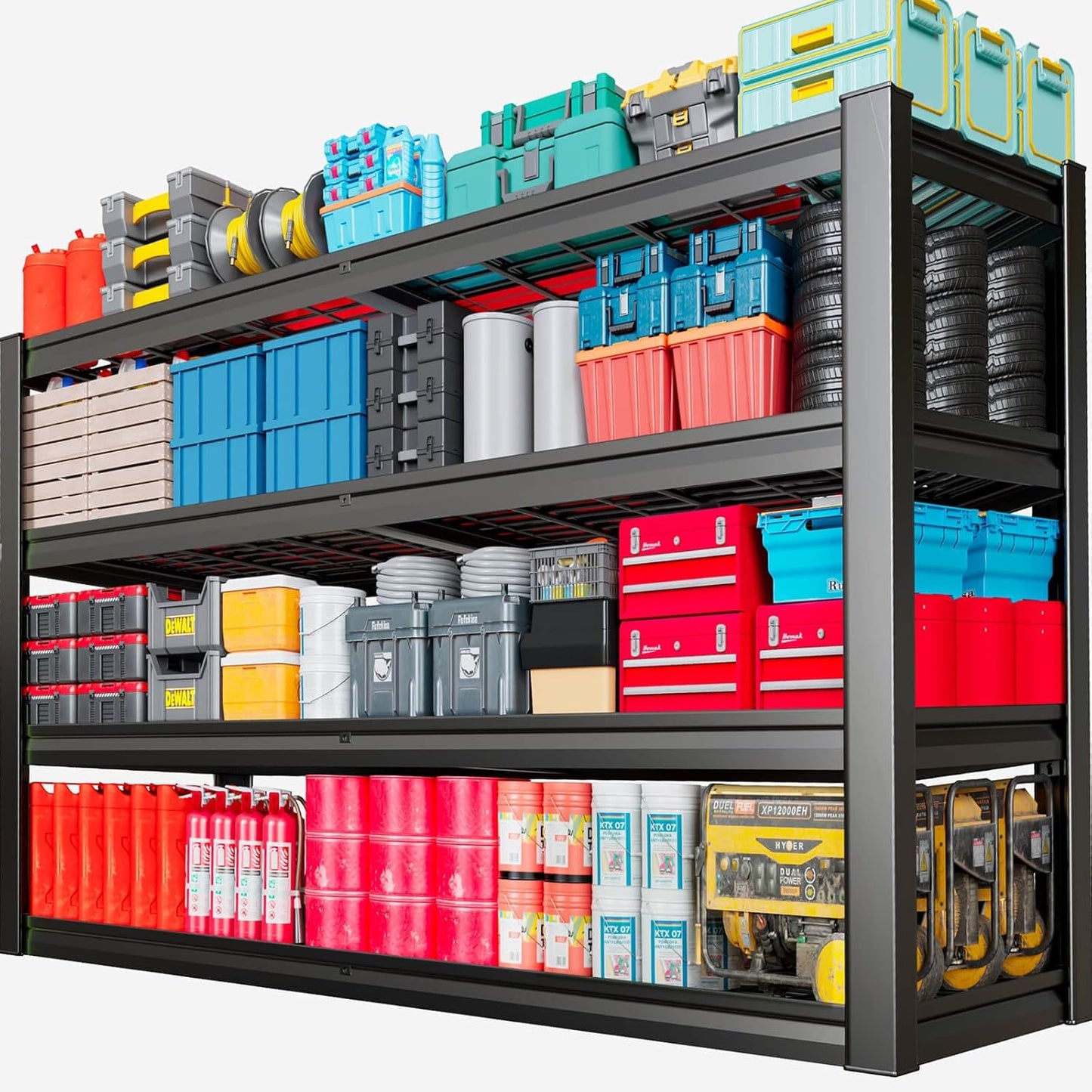 68" Wide Heavy Duty Garage Shelving Units, 4-Tier Deep Storage Shelves,Black Metal Garage Shelves,Steel Shelf,Large Storage Rack,Industrial Shelving for Shop, 68" W x 24" D x 68" H