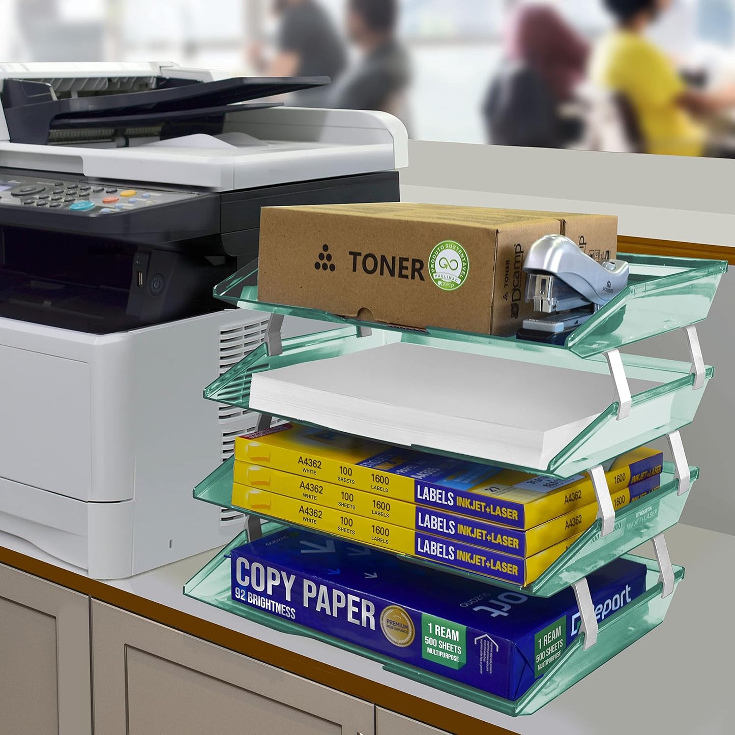 Acrimet Facility 4 Tier Letter Tray, Side Load, Letter Size/A4, Desktop File Organizer, Plastic (Clear Green)