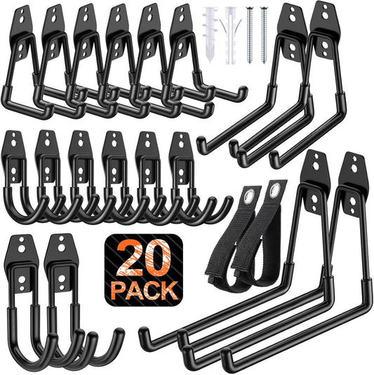 20 Pack Heavy Duty Garage Hooks,Solid Steel Wall Mount Hangers,with Anti-Slip Coating,for Hanging and Organising Ladder,Bike,Ropes,Broom,Garden,Yard and Power Tools
