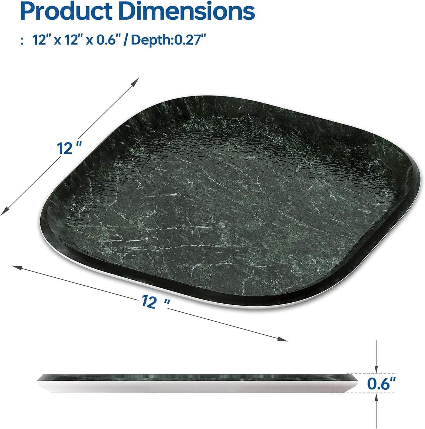 Vanity Decorative Tray, 12" x 12" Green Marble Pattern Perfume Tray, Bathroom Tray Countertop Organizer for Soap Towel, Jewelry, Candle