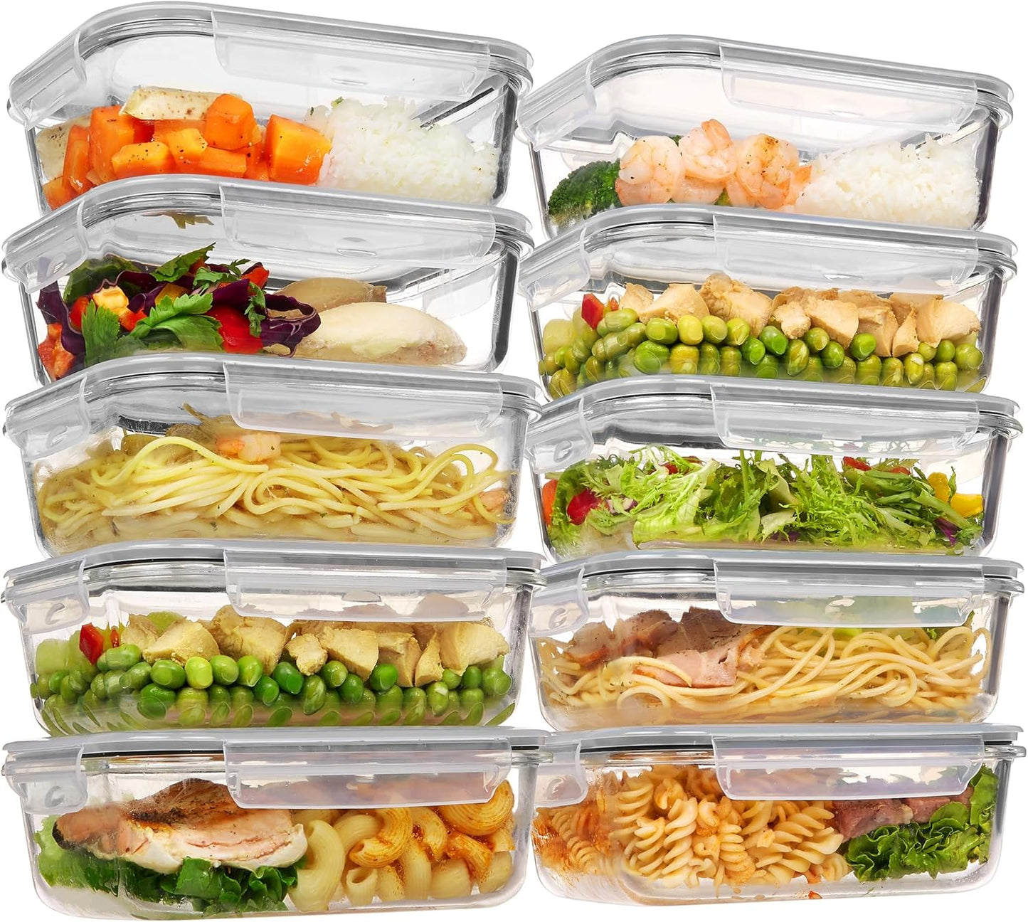 Vtopmart 10 Pack 35oz Glass Food Storage Containers with Lids, Meal Prep Containers, Airtight Reusable Lunch Container Set, Safe for Oven, Microwave, Freezer, and Dishwasher, Grey