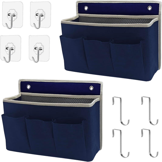2-Pack Wall Hanging Organizer Bag/Hanging Baskets with Large Mesh Compartment & 3 Pockets，Over the Door Hanging Organizer Space Saving Storage for Bedroom,RV Camper, Closet (Navy Blue -2 Pack)