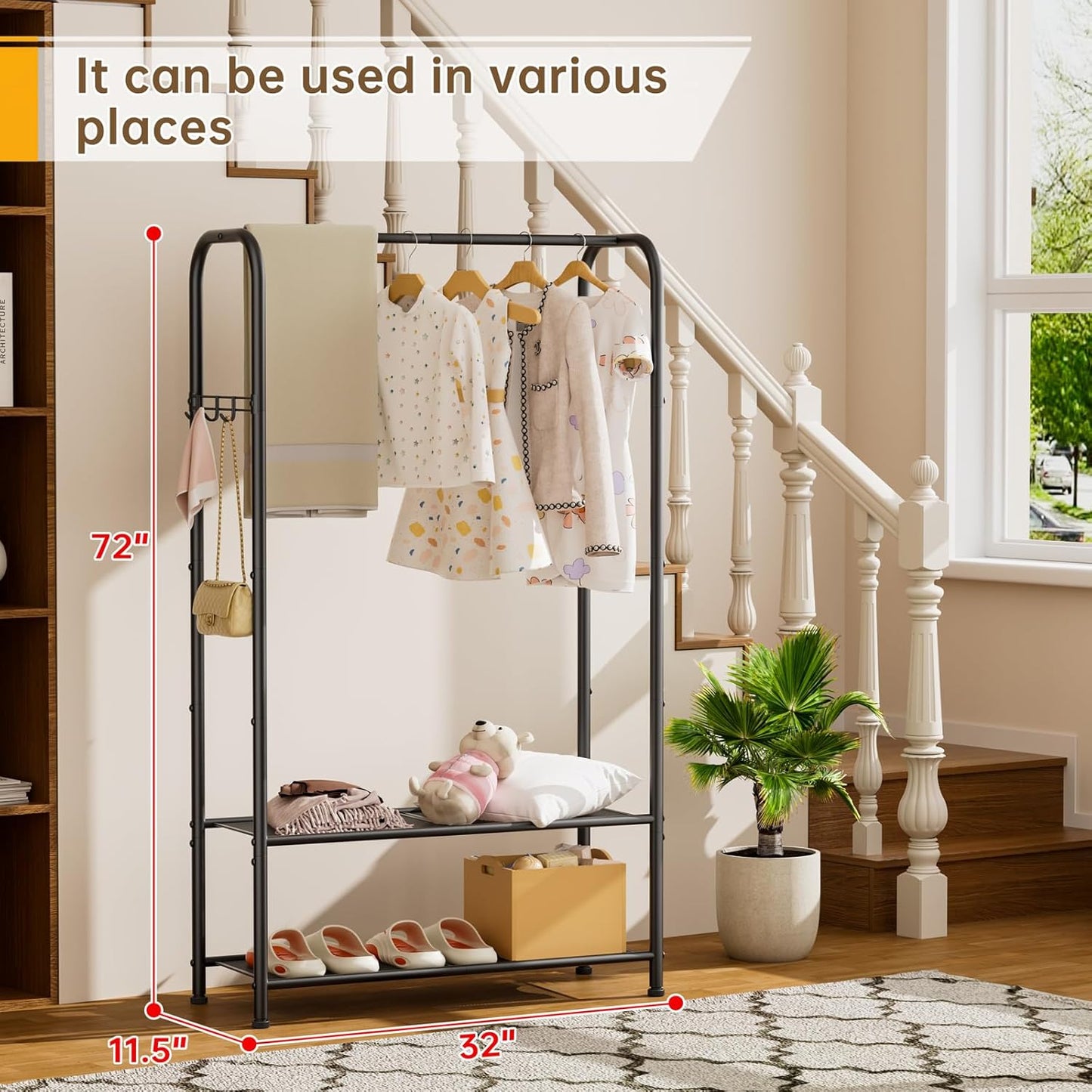 Clothes Garment Coat Rack Drying Clothing Racks Metal Freestanding for Hanging Clothes Portable Closet for Laundry Bedroom Black