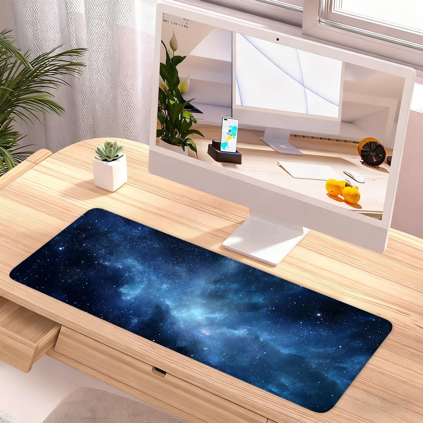Galaxy Mouse Pad – Large Extended Desk Mat 31.5 x 11.8 in– Deep Space Nebula Starry Sky Design, Non-Slip Base, Waterproof Surface, Oversized Keyboard & Mouse Pad for Gaming or Office