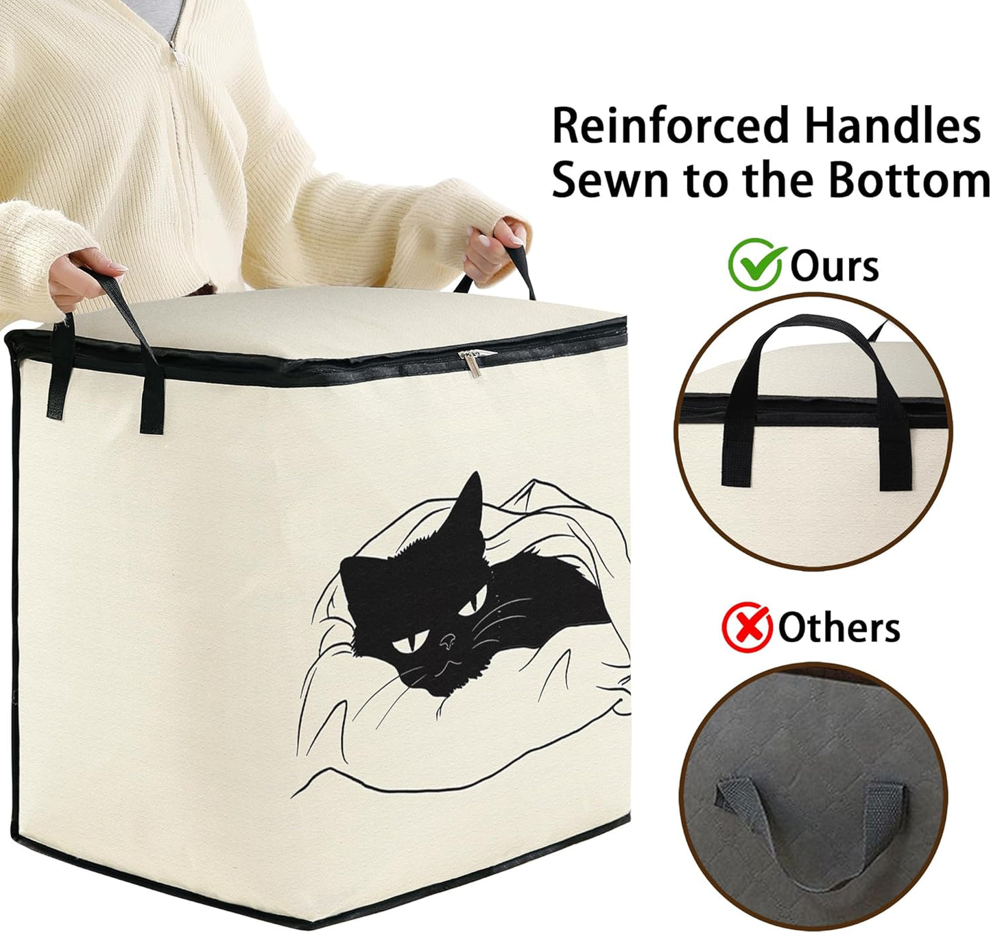 Large Comforter Storage Bag with Zipper,Closet Organizer for Clothes/Blankets/Quilts/Pillows,Fabric Moving Bags with Portable Handles 95L(2-Pack)