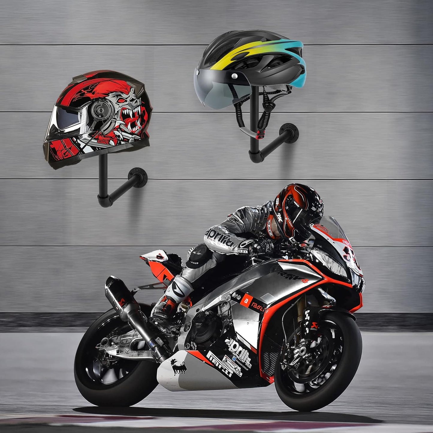 Motorcycle Helmet Holder,Helmet Holder Wall Mount Easy Storage for Motorcycle Helmets,Hats, Baseball and Rugby Helmets