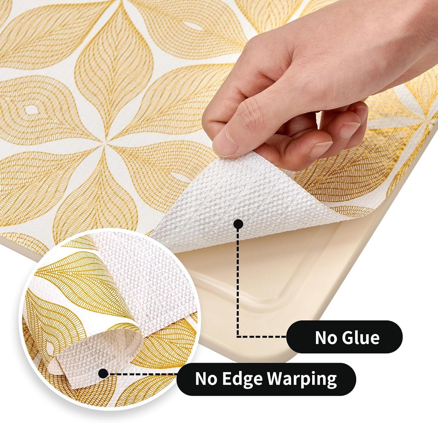 Shelf Liners for Kitchen Cabinets 23.62in x 20FT, Non Adhesive Cabinet Liner Strong Non-Slip Golden Leaf Drawer Liner, Easy to Clean for Shelf, Cabinet with Knife and Tape Measure