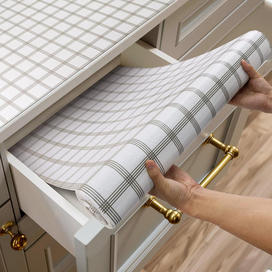 Shelf and Drawer Liner for Kitchen Cabinets Non-Adhesive, Strong Grip Non-Slip Thickened Cabinet Liners for Shelves, Waterproof Mats for Dresser Cupboard, White Square, 23 in x 30 Feet